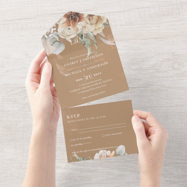 Invitaciones de matrimonio con RSVP | BOHO Pampas  (desgarro)