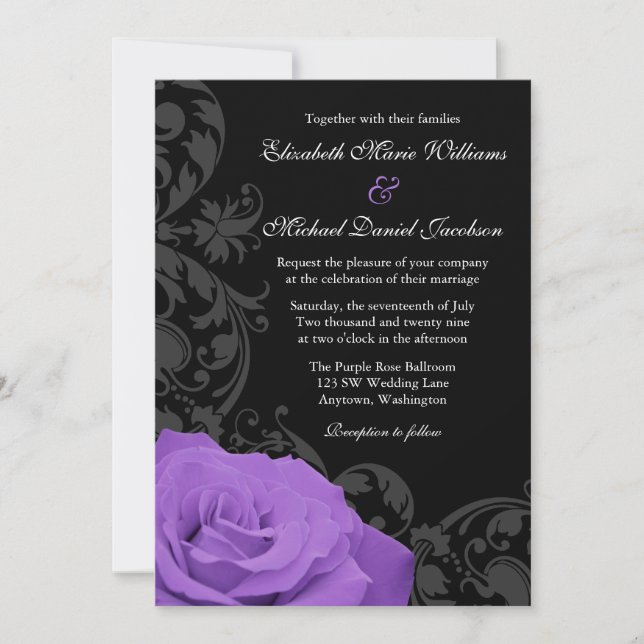 Invitaciones de matrimonio con sabor a Rosa morado (Anverso)