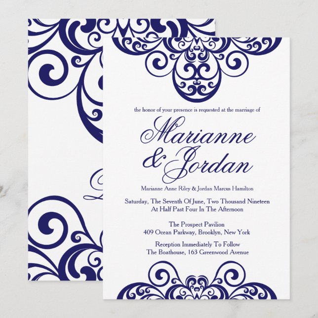 Invitaciones de matrimonio con un sinfín de zafiro (Anverso / Reverso)