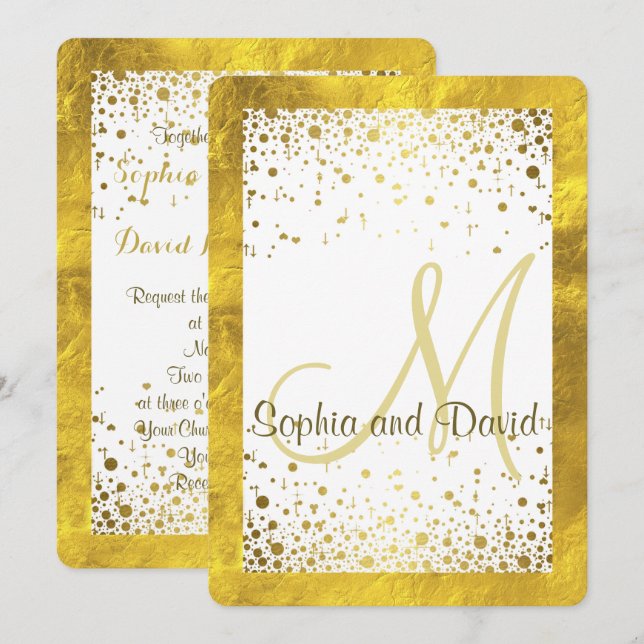 Invitaciones de matrimonio| Confetti de marco de R (Anverso / Reverso)