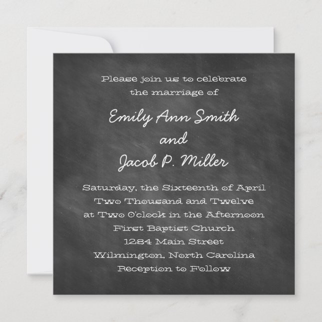 Invitaciones de matrimonio cuadrado de Chalkboard (Anverso)