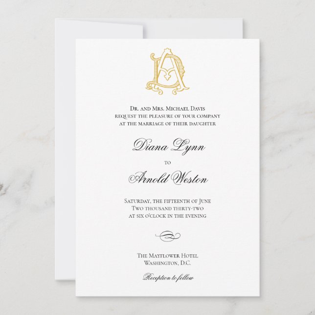 Invitaciones de matrimonio de adultos con monogram (Anverso)