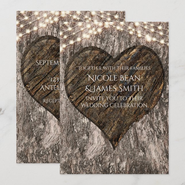 Invitaciones de matrimonio de árboles tallados y l (Anverso / Reverso)
