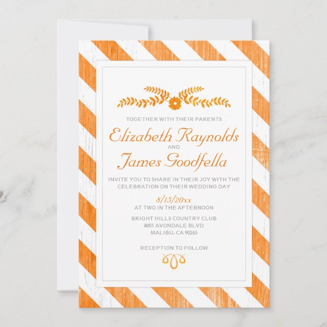 Invitaciones de matrimonio de bandas Naranjas (Anverso)