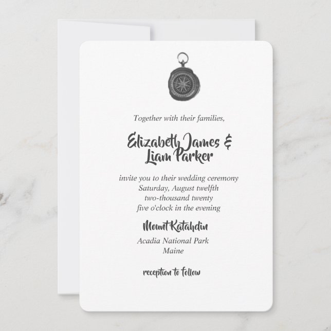 Invitaciones de matrimonio de brújula (Anverso)