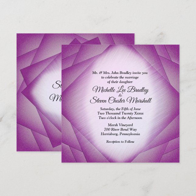 Invitaciones de matrimonio de capas moradas (Anverso / Reverso)
