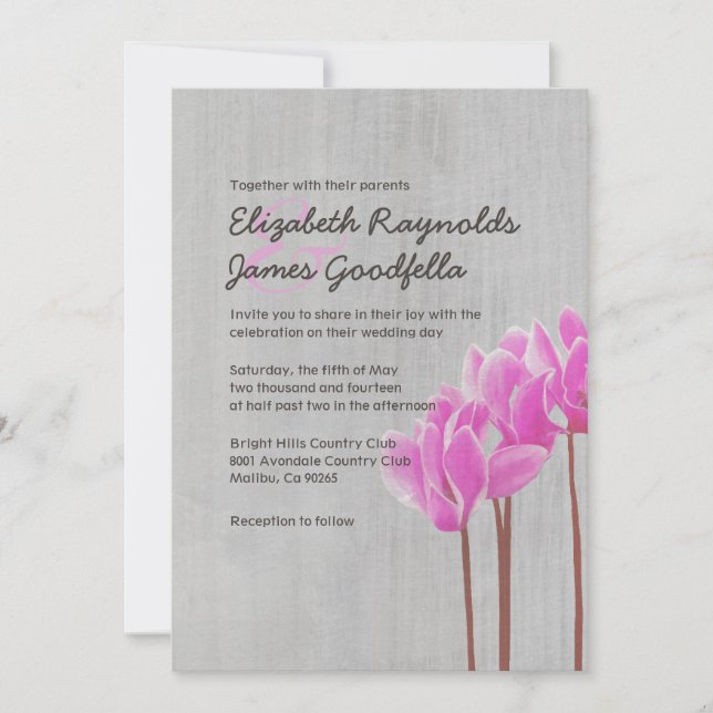 Invitaciones de matrimonio de ciclamen de época (Anverso)