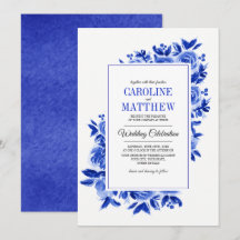 Invitaciones de matrimonio de color azul floral re