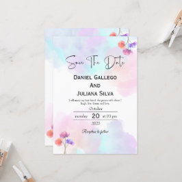Invitaciones de matrimonio de color azul y rosa su