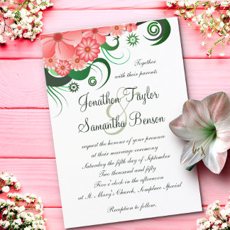 Invitaciones de matrimonio de color rosa floral Hi