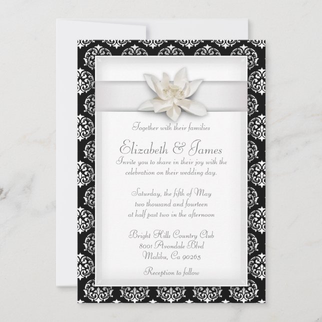 Invitaciones de matrimonio de Damasco Blanco (Anverso)