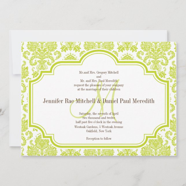 Invitaciones de matrimonio de Damasco de Chartreus (Anverso)