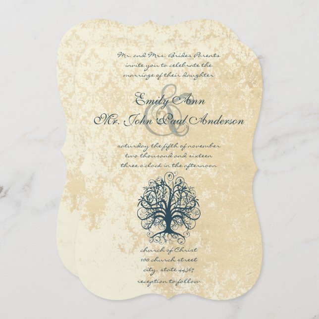 Invitaciones de matrimonio de damasco de encaje de (Anverso / Reverso)