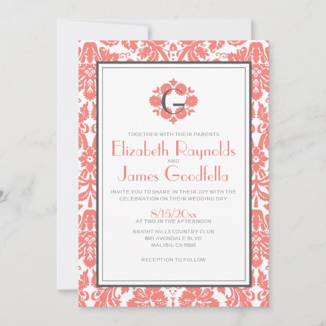 Invitaciones de matrimonio de Damasco en monograma (Anverso)