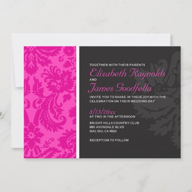 Invitaciones de matrimonio de Damasco Rosado (Anverso)