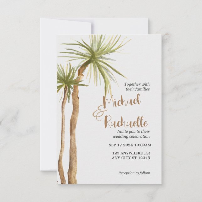 Invitaciones de matrimonio de destino de palma (Anverso)