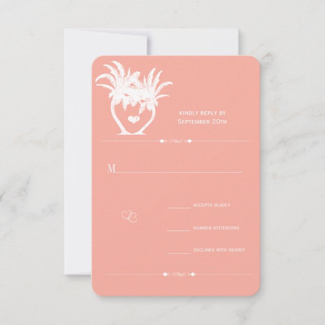 Invitaciones de matrimonio de destino de Peach Cor (Anverso)