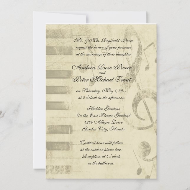 Invitaciones de matrimonio de diseño musical (Anverso)