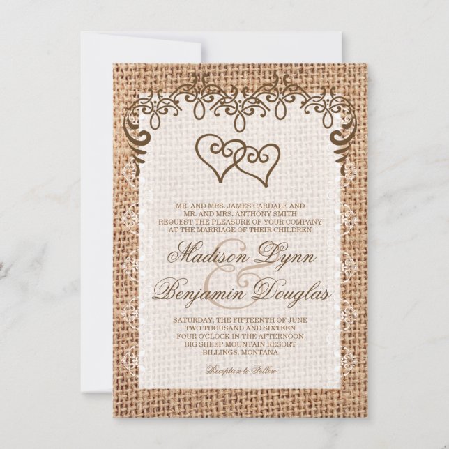 Invitaciones de matrimonio de doble corazón en ráp (Anverso)