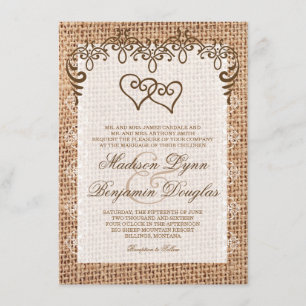 Invitaciones de matrimonio de doble corazón en ráp