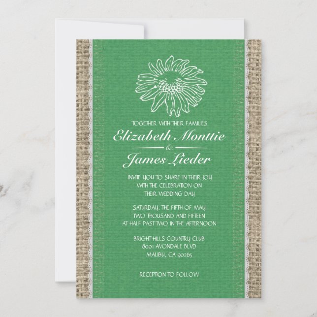 Invitaciones de matrimonio de encaje verde (Anverso)