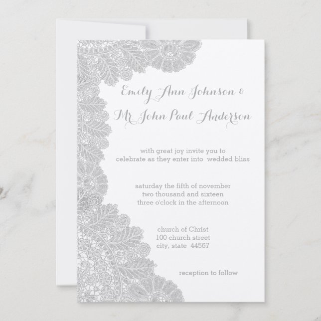 Invitaciones de matrimonio de encaje vintage (Anverso)