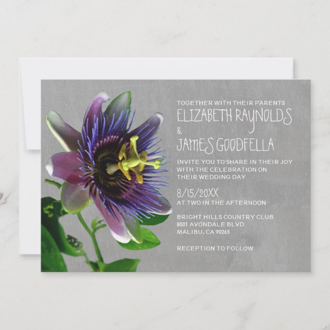 Invitaciones de matrimonio de flores de pasión (Anverso)