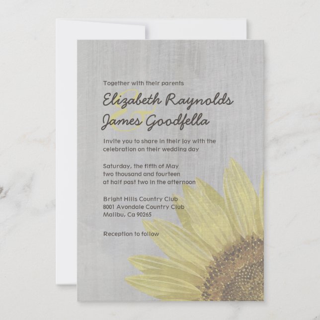 Invitaciones de matrimonio de girasoles vintage (Anverso)