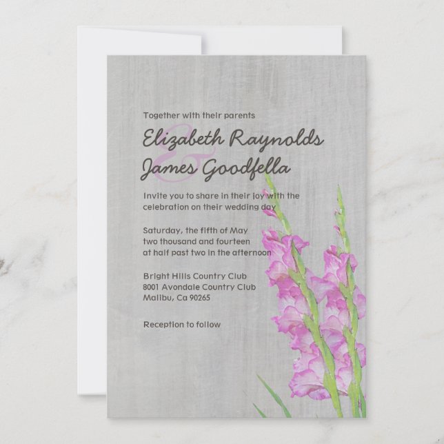 Invitaciones de matrimonio de gladiolus de época (Anverso)