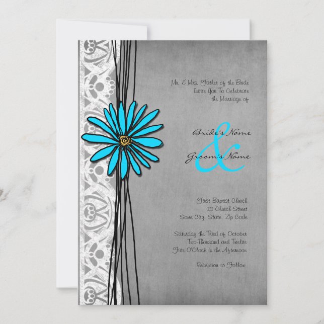 Invitaciones de matrimonio de marea gris y azul vi (Anverso)