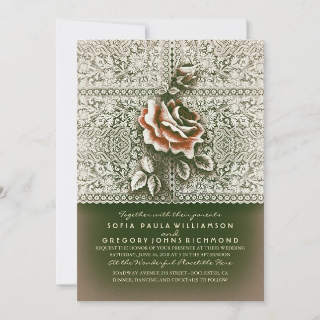 Invitaciones de matrimonio de Moda de encaje vinta (Anverso)