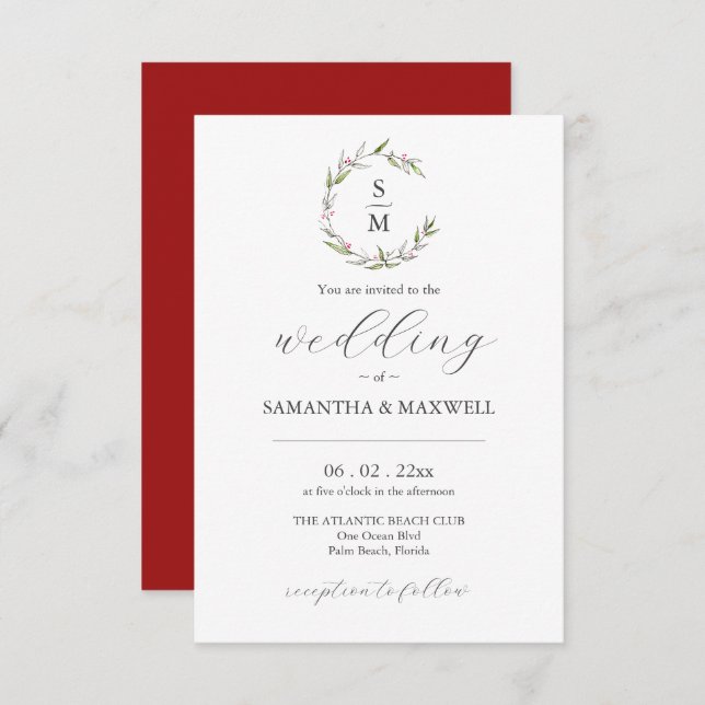 Invitaciones de matrimonio de navidades con código (Anverso / Reverso)