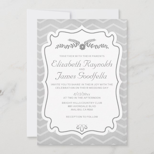 Invitaciones de matrimonio de rayas de chevron en  (Anverso)