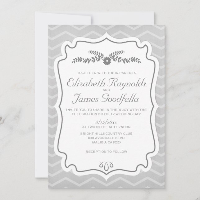 Invitaciones de matrimonio de rayas de Chevron pla (Anverso)