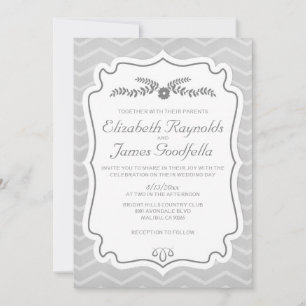 Invitaciones de matrimonio de rayas de Chevron pla