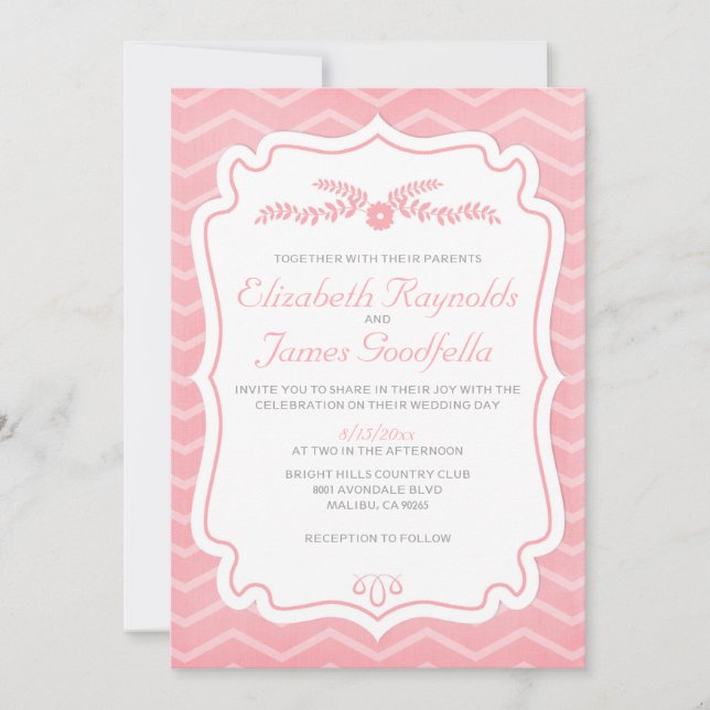Invitaciones de matrimonio de rayas de chevron ros (Anverso)