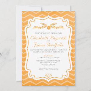 Invitaciones de matrimonio de rayas de Naranja Che