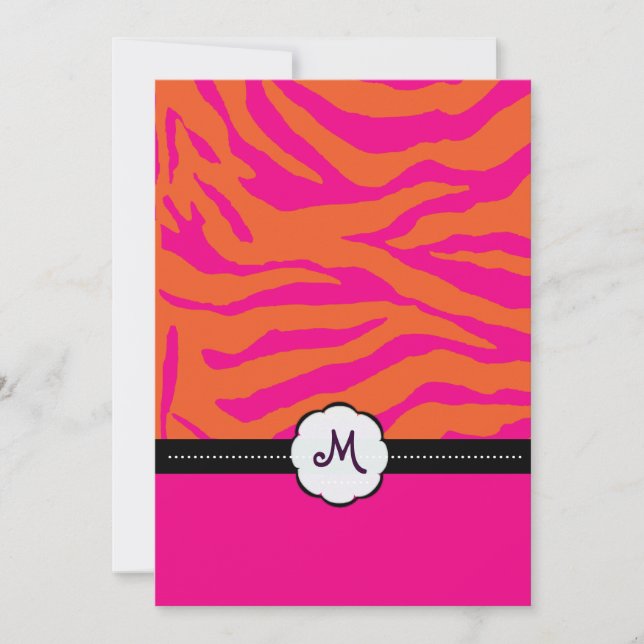 Invitaciones de matrimonio de rayas retro/monogram (Anverso)