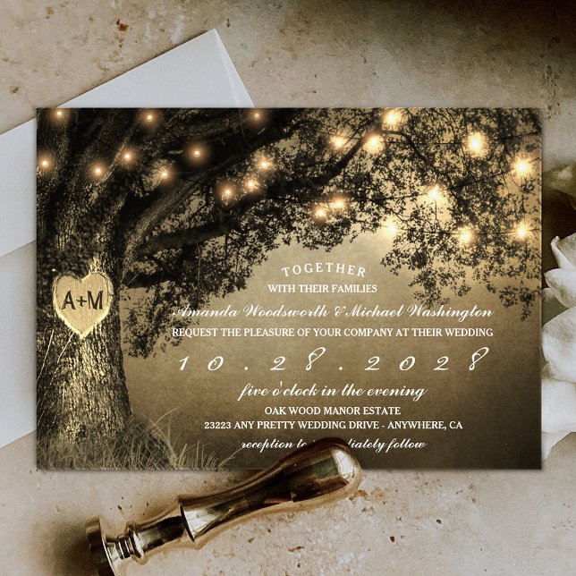 Invitaciones de matrimonio de roble tallado rústic (Subido por el creador)