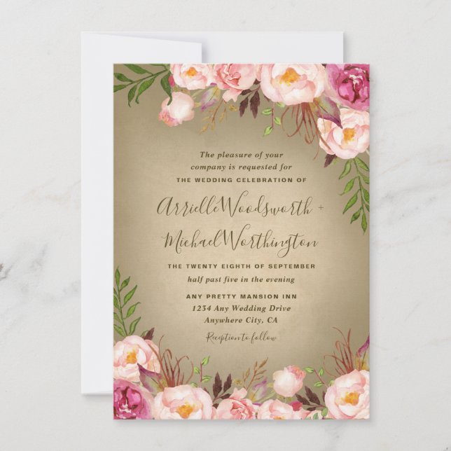 Invitaciones de matrimonio de Rosa de Peony de la  (Anverso)