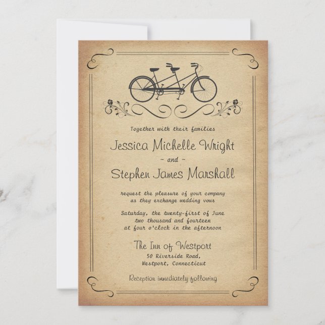 Invitaciones de matrimonio en bicicleta de tándem  (Anverso)