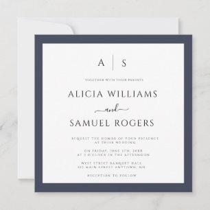 Invitaciones de matrimonio en monograma azul de la