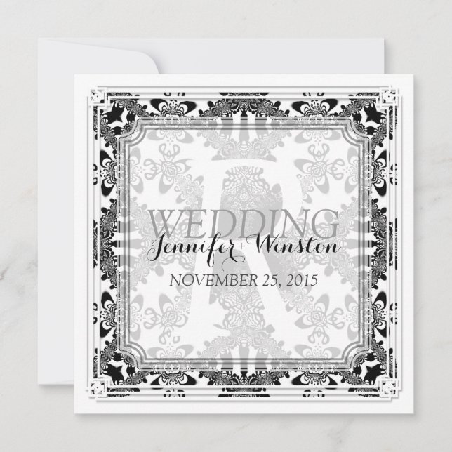Invitaciones de matrimonio en monograma de B&W Dam (Anverso)