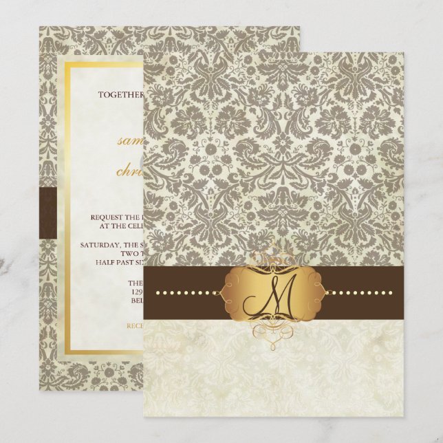 Invitaciones de matrimonio en monograma de encaje  (Anverso / Reverso)