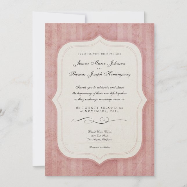 Invitaciones de matrimonio en monograma rosa con e (Anverso)