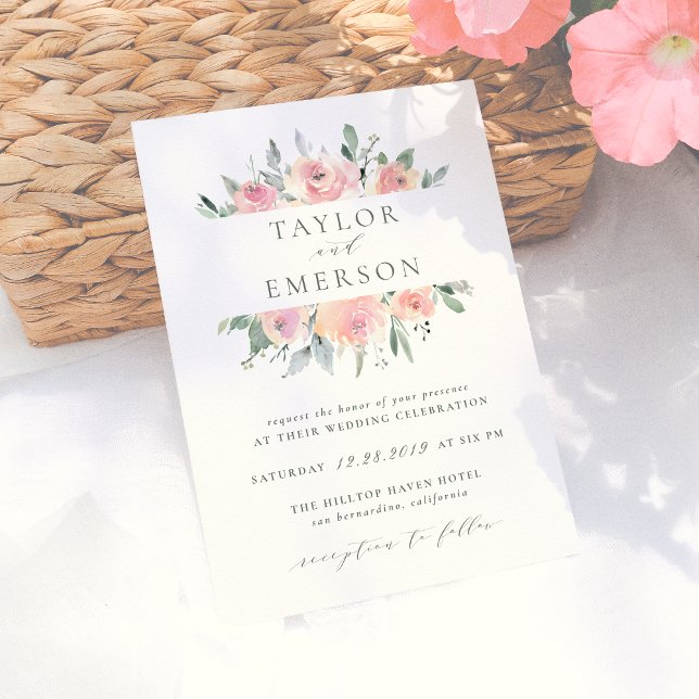 Invitaciones de matrimonio floral de color de agua (Subido por el creador)