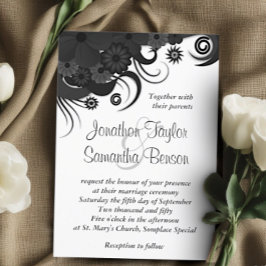 Invitaciones de matrimonio Floral en blanco y negr