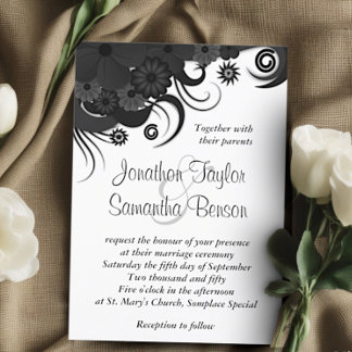 Invitaciones de matrimonio Floral en blanco y negr