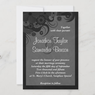 Invitaciones de matrimonio florales en negro y gri