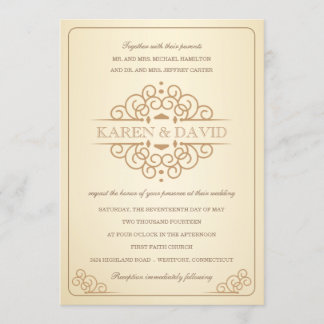 Invitaciones de matrimonio formal de marfil y oro 